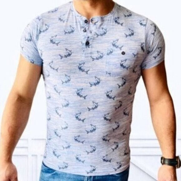 Brave Soul London- Henley Mako Shark short sleeve top​ - Picture 2 of 14